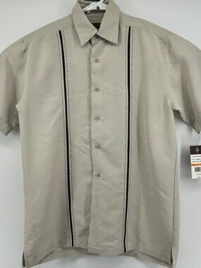 Centro Front Core Panels Short Sleeve Button Down Shirt Beige Men's Small NWT
